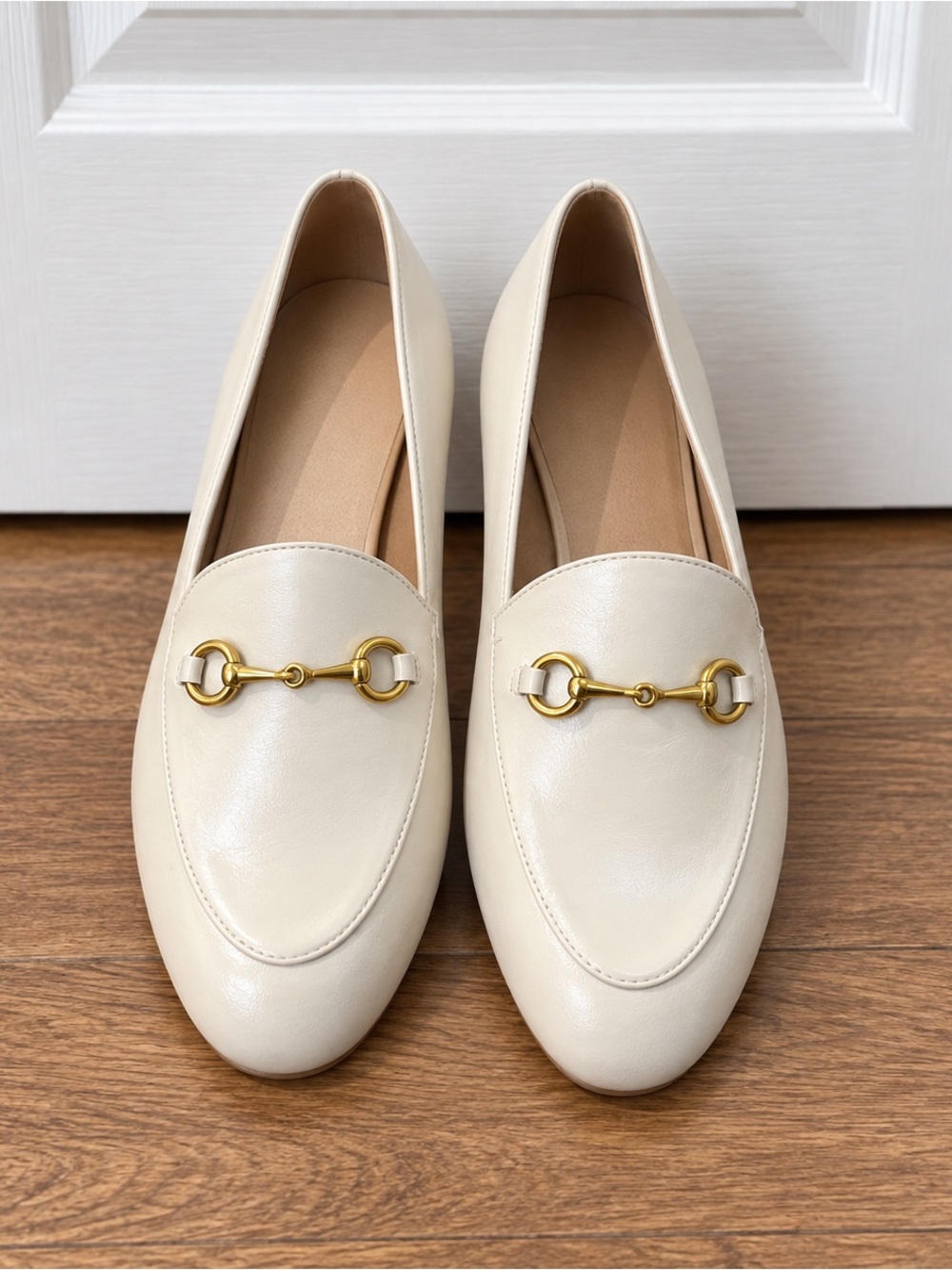 Women's Cream Slip-On Loafers with Gold Horsebit NWT